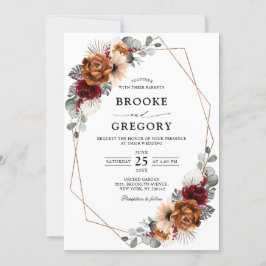 Terracotta Sage Burgundy Greenery Geometric Weddin Inbjudningar
