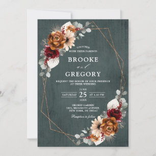 Terracotta Sage Burgundy Greenery Geometric Weddin Inbjudningar