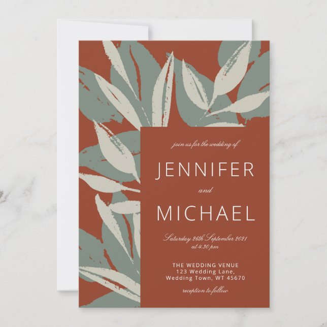 Terracotta Sage Grönt Modern Botanicals Bröllop Inbjudningar (Framsida)