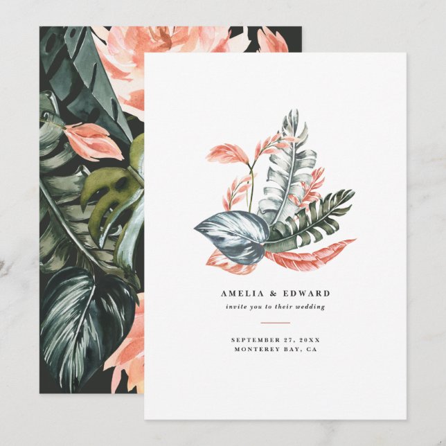 Terracotta sage grönt tropical foliage bröllop (Fram/baksida)