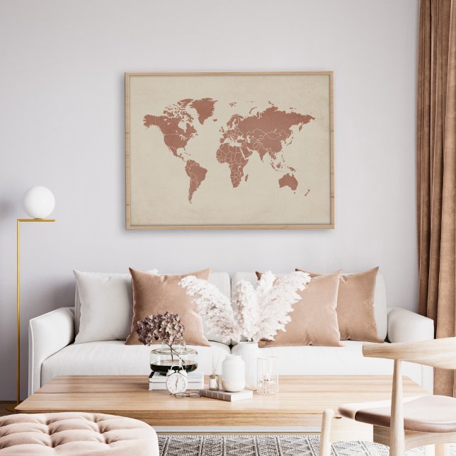 Terracotta Sand Beige World Map Poster (Skapare uppladdad)