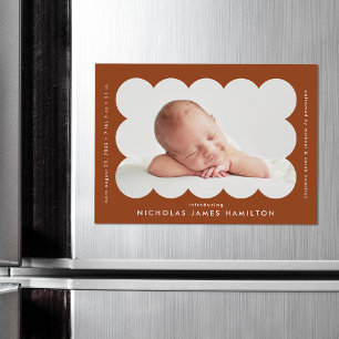 Terracotta Scalloped Photo Birth Notice