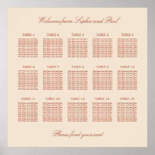 Terracotta Script 15 Bord Bröllop Plats Poster