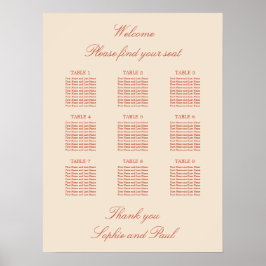 Terracotta Script 9 Bord Bröllop Plats Poster