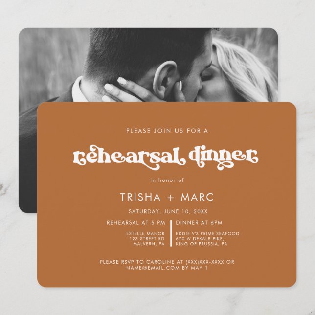 Terracotta Script Photo Förlovningsfest Inbjudningar (Fram/baksida)