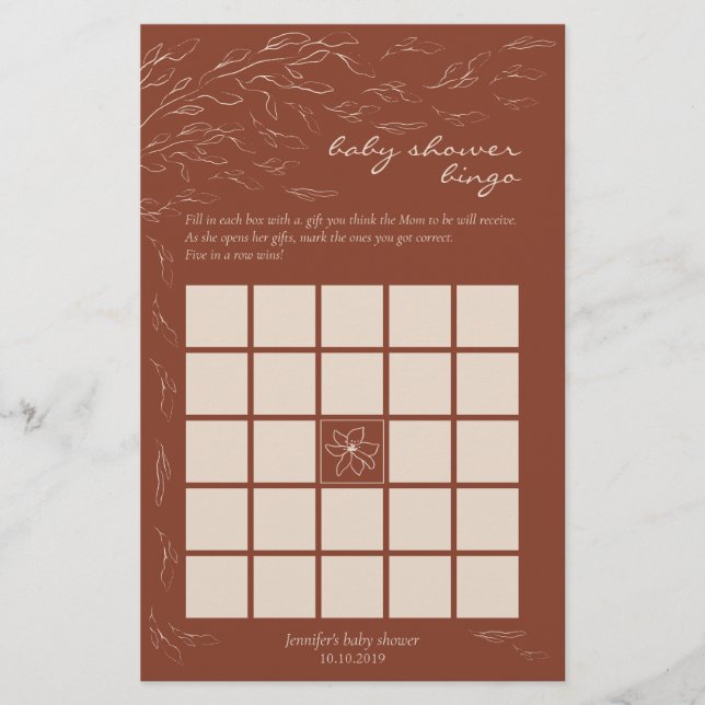 Terracotta Simple Baby Shower Bingo Game (Framsida)
