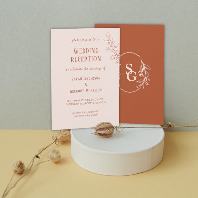 Terracotta Simple Boho Blommigt bröllopsmottagning Inbjudningar (Skapare uppladdad)