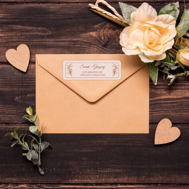 Terracotta Simple Boho Blommigt Returadress Etikett (Skapare uppladdad)