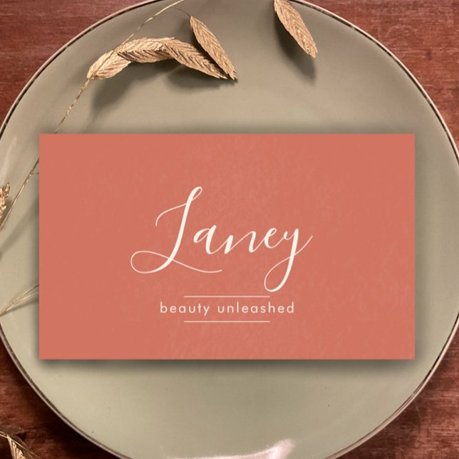 Terracotta Simple Boho QR Code Beauty Professional Visitkort (Personalize this elegant script textured terracotta professional business card template.)