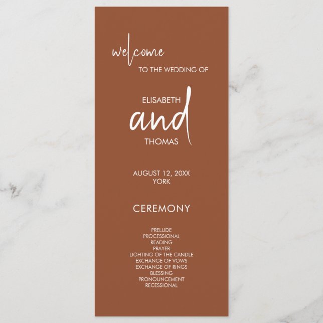 Terracotta simple elegant bröllop program (Framsida)