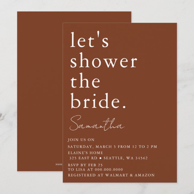 Terracotta Simple Elegant Modern Möhippa Inbjudningar (Fram/baksida)