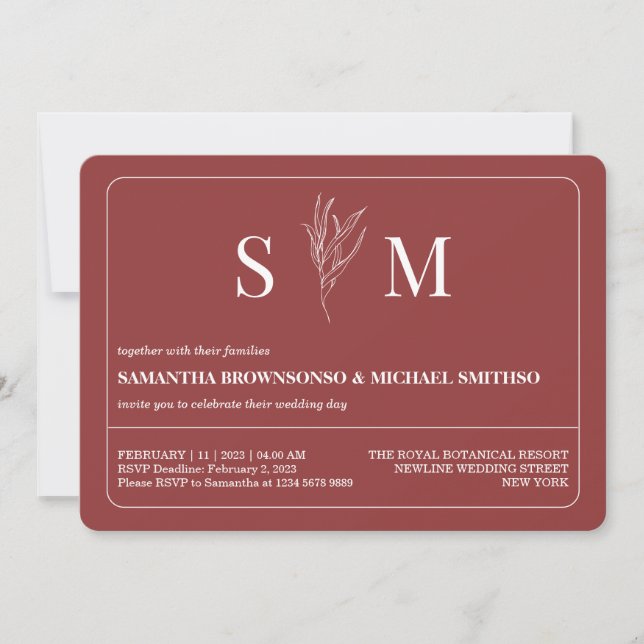 Terracotta Simple Flower Bröllop Inbjudningar (Framsida)