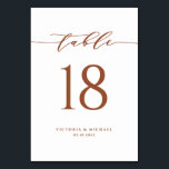 Terracotta Simple Minimalist Script Bröllop Bordsnummer<br><div class="desc">Lägg till en elegant terracotta och vit accent till din händelse med de här anpassade bordsnummer-korten. Den har ett enkelt kalligrafiskt skript och klassisk typografi. Anpassa genom att lägga till namn,  data och bordsnummer. Detta terracotta-bordsnummer är perfekt för bröllop,  möhippa,  babyduschar och så mycket mer.</div>
