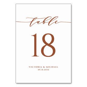 Terracotta Simple Minimalist Script Bröllop Bordsnummer