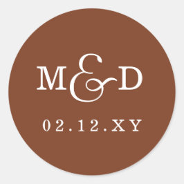Terracotta Simple Modern Monogram Bröllop Runt Klistermärke