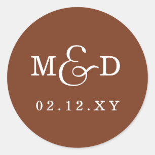 Terracotta Simple Modern Monogram Bröllop Runt Klistermärke
