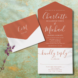 Terracotta Simple Modern Script Minimalist Bröllop