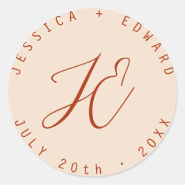 Terracotta Simple Monogram Modern Minimal Script Runt Klistermärke