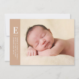 Terracotta Simple Monogram Photo Birth Meddelande