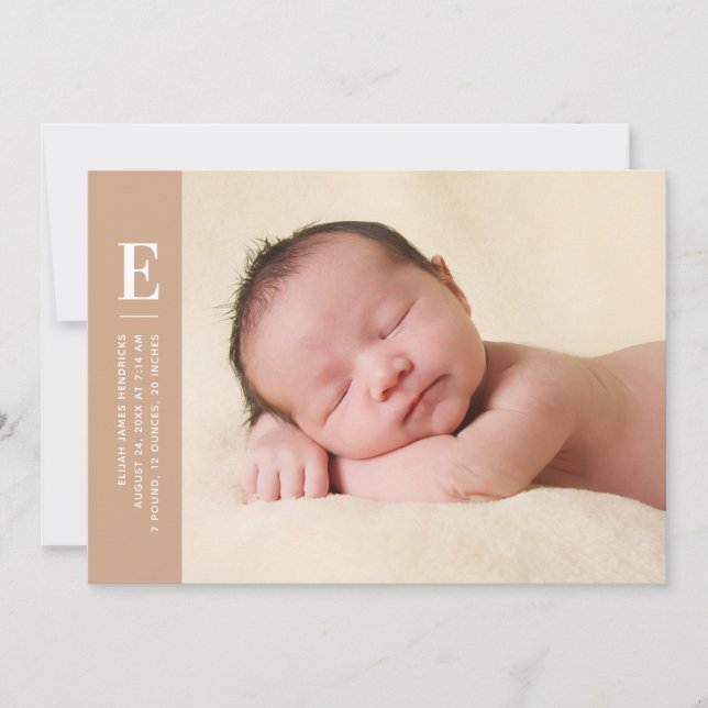Terracotta Simple Monogram Photo Birth Meddelande (Framsida)