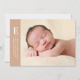 Terracotta Simple Monogram Photo Birth Meddelande