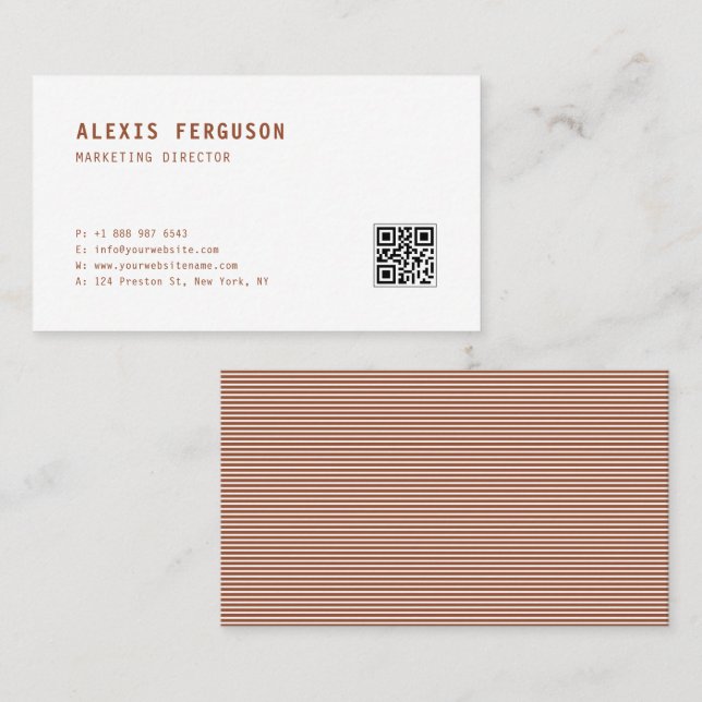 Terracotta Simple Typography QR Code Minimalist Visitkort (Fram/baksida)