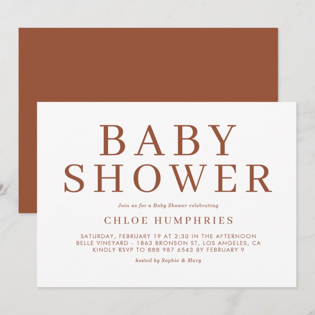 Terracotta Simple Typography Rand Baby Shower Inbjudningar (Fram/baksida)