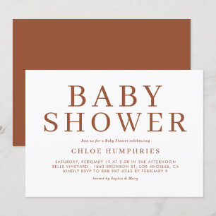 Terracotta Simple Typography Rand Baby Shower Inbjudningar