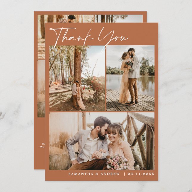 Terracotta-skript chic 6 foton bröllop tack för at (Fram/baksida)