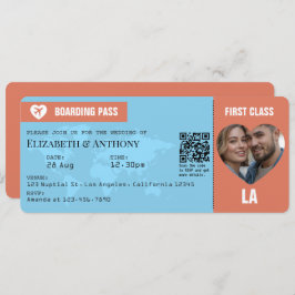 Terracotta & Sky Blue Boarding Pass Wedding Inbjudningar