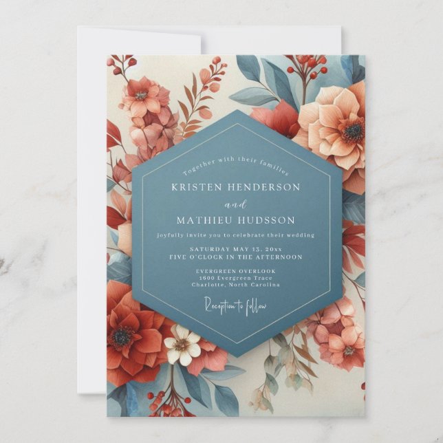 Terracotta & Slate Painterly Wedding Inbjudningar (Framsida)