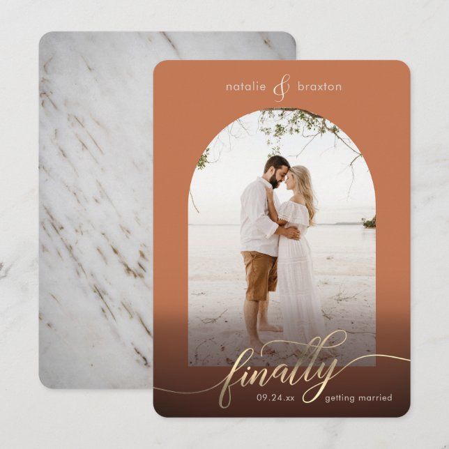 Terracotta slutligen Gifta sig och fönsterfoto Spara Datumet (Fram/baksida)