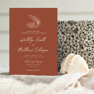 Terracotta Snäcka Beach Ocean Destination Wedding Inbjudningar