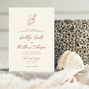 Terracotta Snäcka Beach Ocean Destination Wedding Inbjudningar
