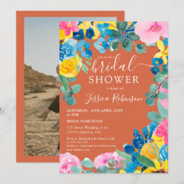 Terracotta sommar blommigt möhippa inbjudningar