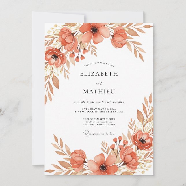 Terracotta Sophisticated Autumnal Wedding Inbjudningar (Framsida)