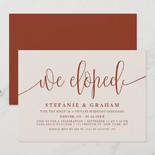 Terracotta Söt Calligraphy Bröllop Elopement Inbjudningar