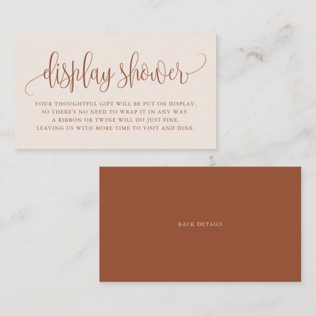 Terracotta Söt Script Boho Visning Shower Card Placeringskort (Fram/baksida)