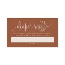 Terracotta Söt Script Diaper Raffle Card