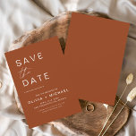 Terracotta sparar datumminimalistiskt skript spara datumet<br><div class="desc">Bröllop Boho Terracotta Spara datumkort Datumkorten innehåller en modern handskriven typografi som är elegant,  enkel och modern till använda efter att du har minimalistisk enkel bröllopsdag firande.</div>