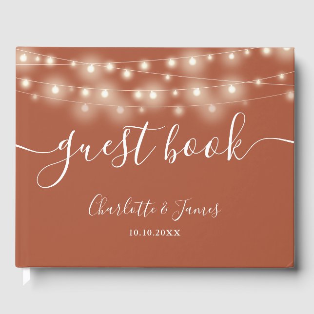 Terracotta String Ljus Namnteckning skript Bröllop Gästböcker (Framsida)