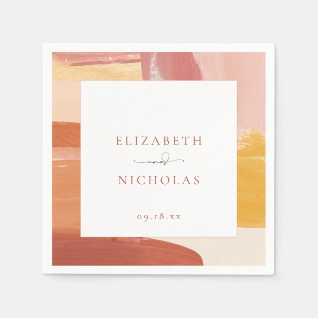 Terracotta Sunrise | Monogram Bröllop Napkins Pappersservett (Framsidan)