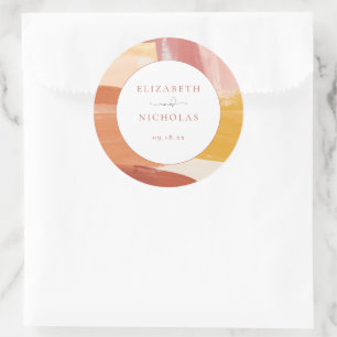 Terracotta Sunrise Monogram Bröllop Runt Klistermärke