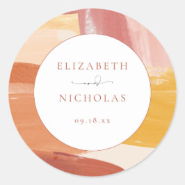 Terracotta Sunrise | Monogram Bröllop Runt Klistermärke
