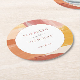 Terracotta Sunrise | Monogram Bröllop Underlägg Papper Rund