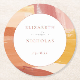 Terracotta Sunrise | Monogram Bröllop Underlägg Papper Rund