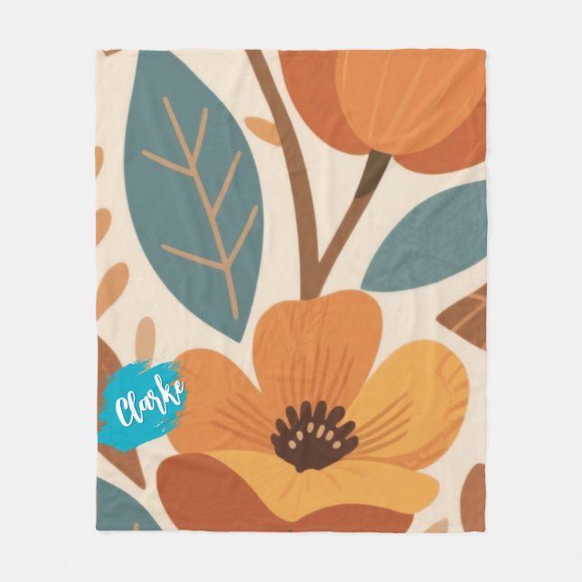 Terracotta & Teal Autumn pattern Fleecefilt (Framsidan)