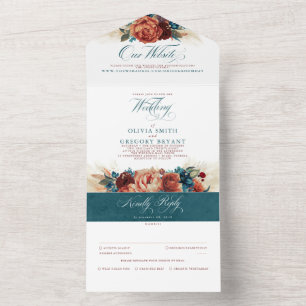 Terracotta Teal Blommigt Boho Elegant bröllop