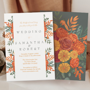 Terracotta Teal Boho Fall Blommigt Gräns Inbjudningar