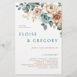 Terracotta Teal Neutralt Watercolor Bröllopsprogra